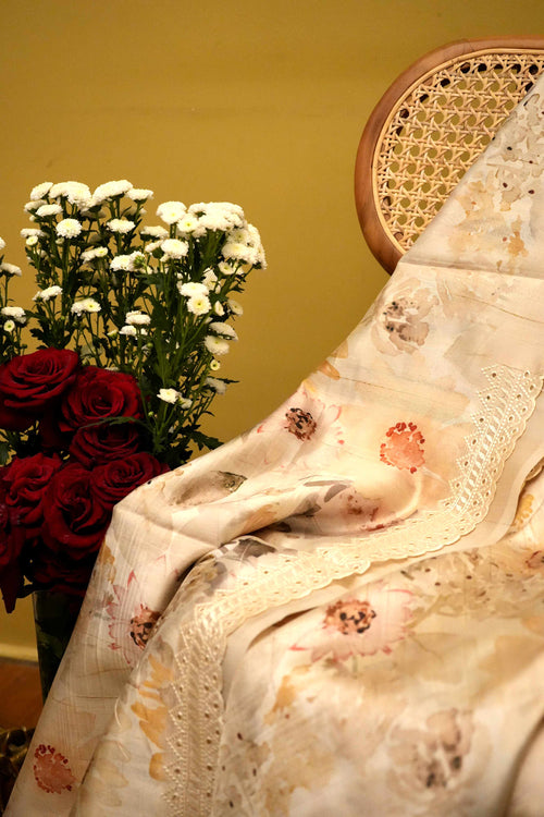 Beige Silk Blend Saree