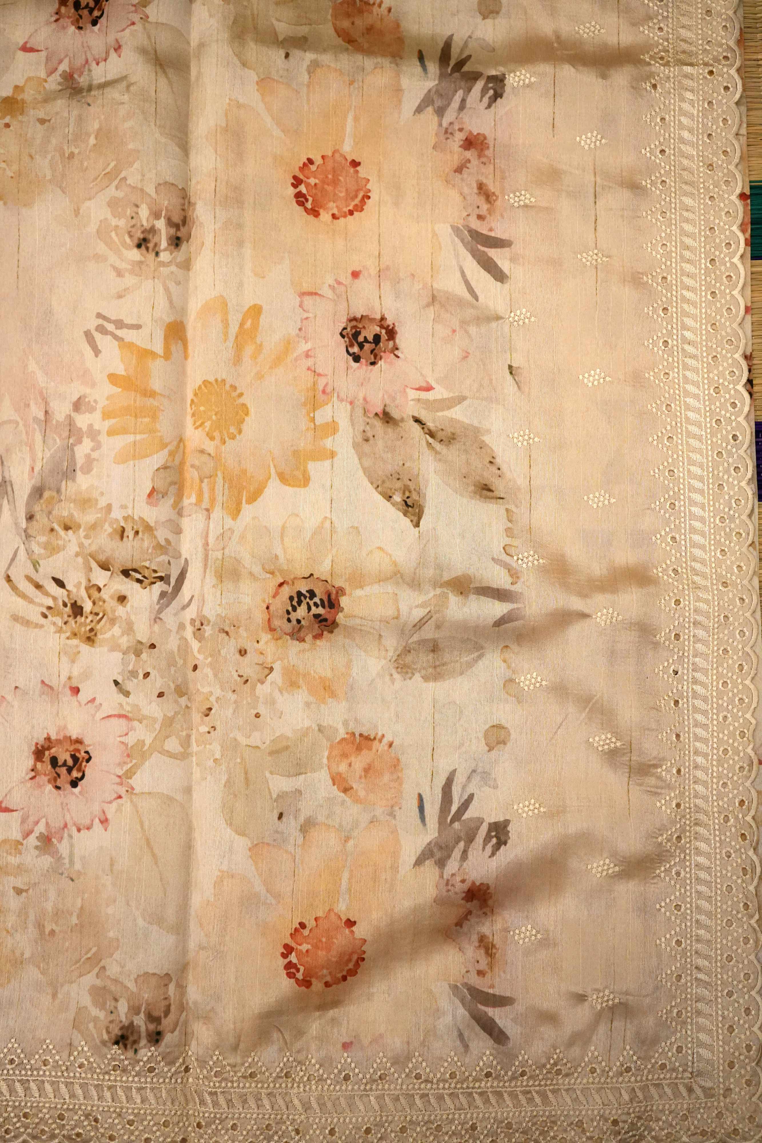 Beige Silk Blend Saree