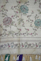 Beige Tussar Floral Printed Saree