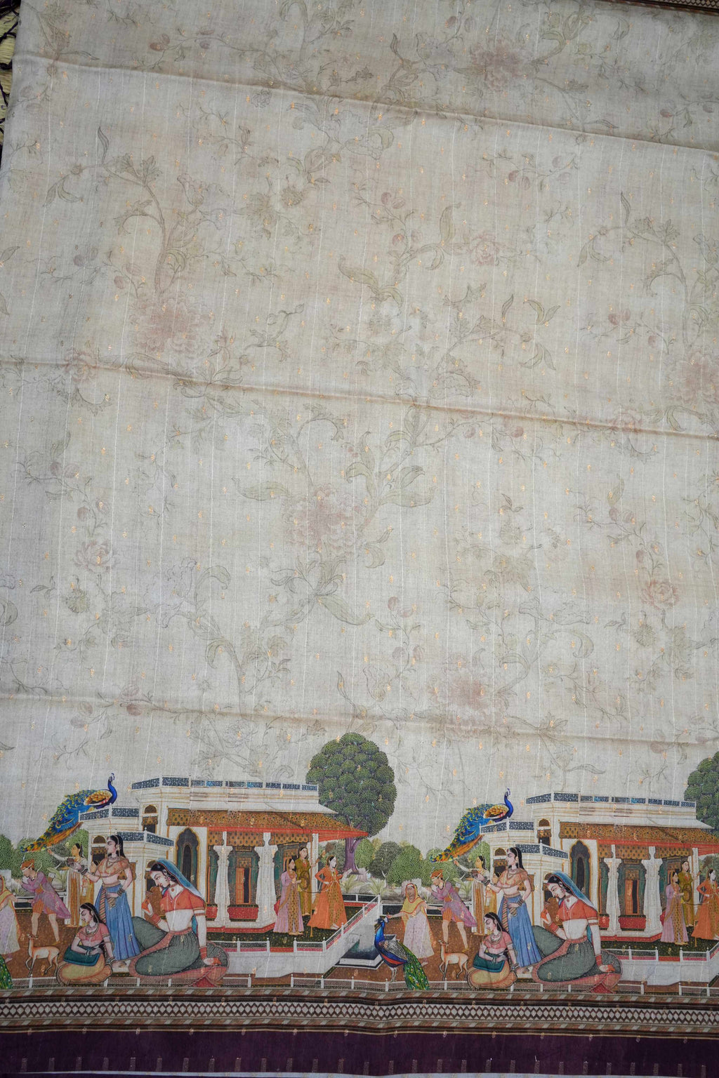 Beige Tussar Printed Saree