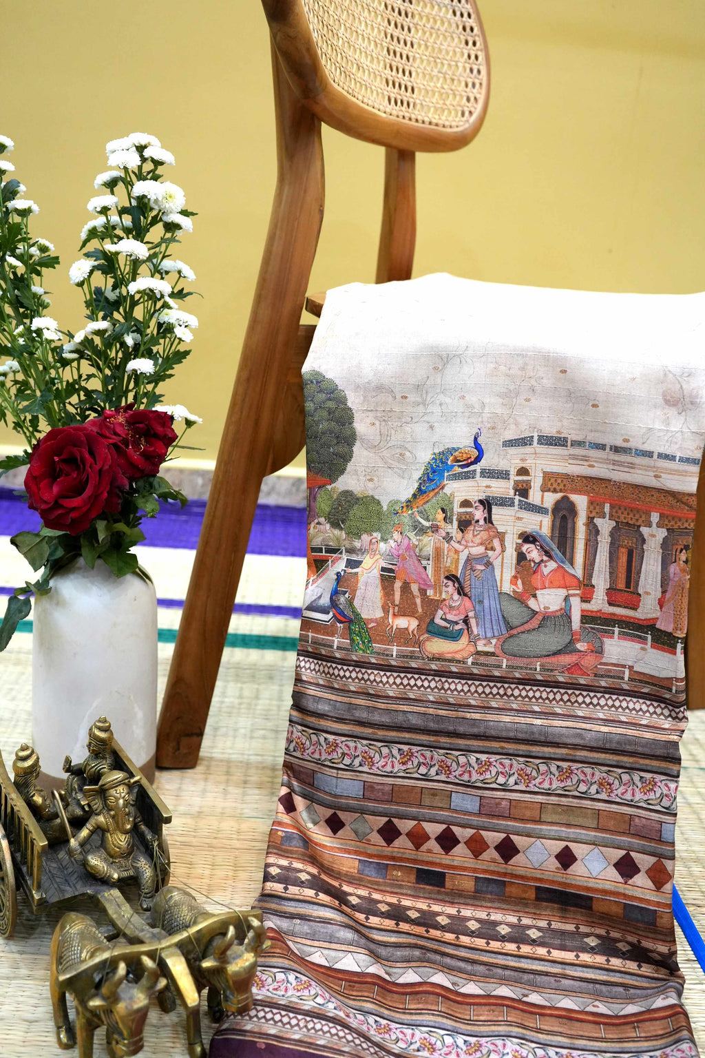 Beige Tussar Printed Saree