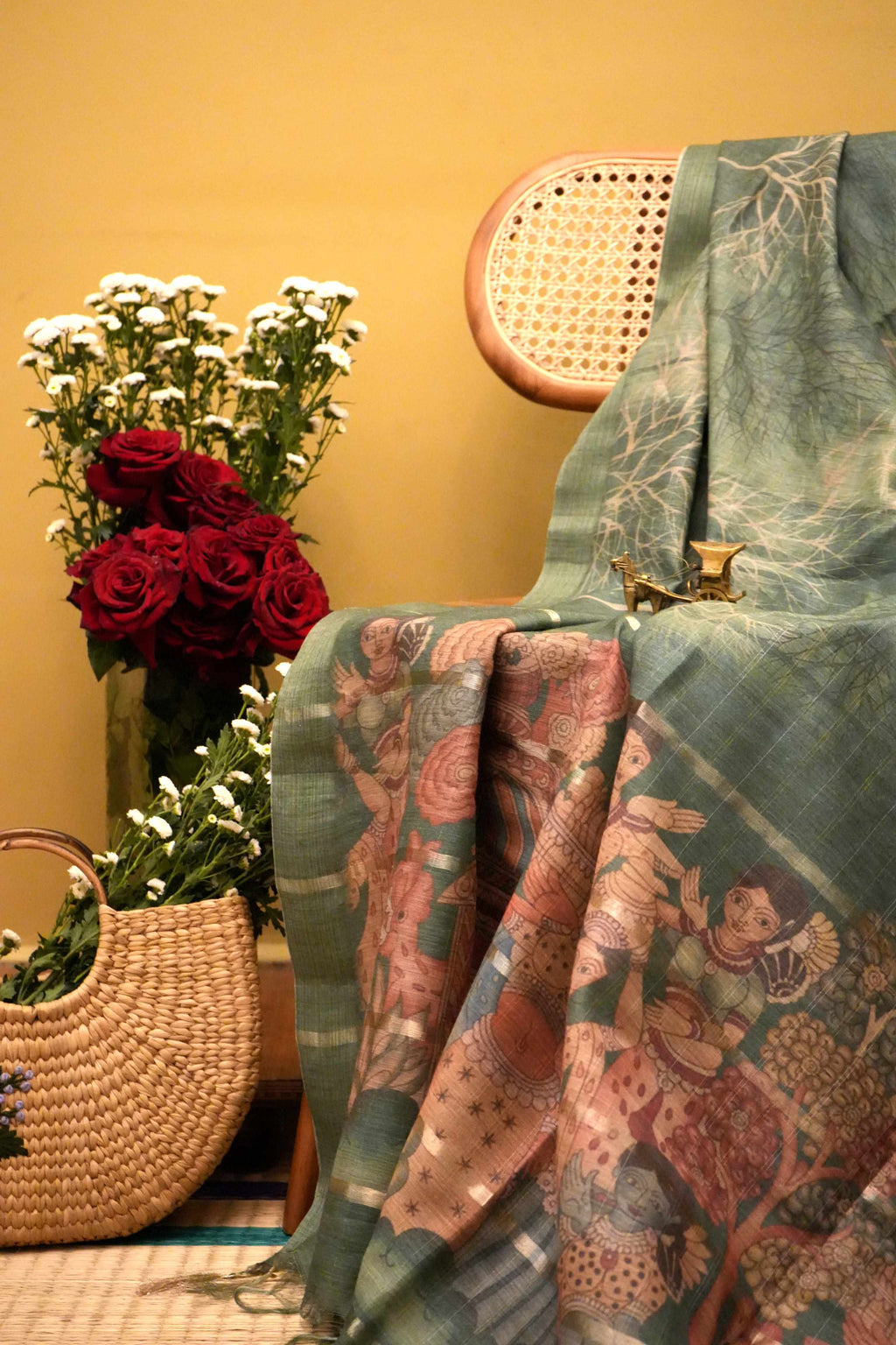 Kalamkari Green Cotton Saree