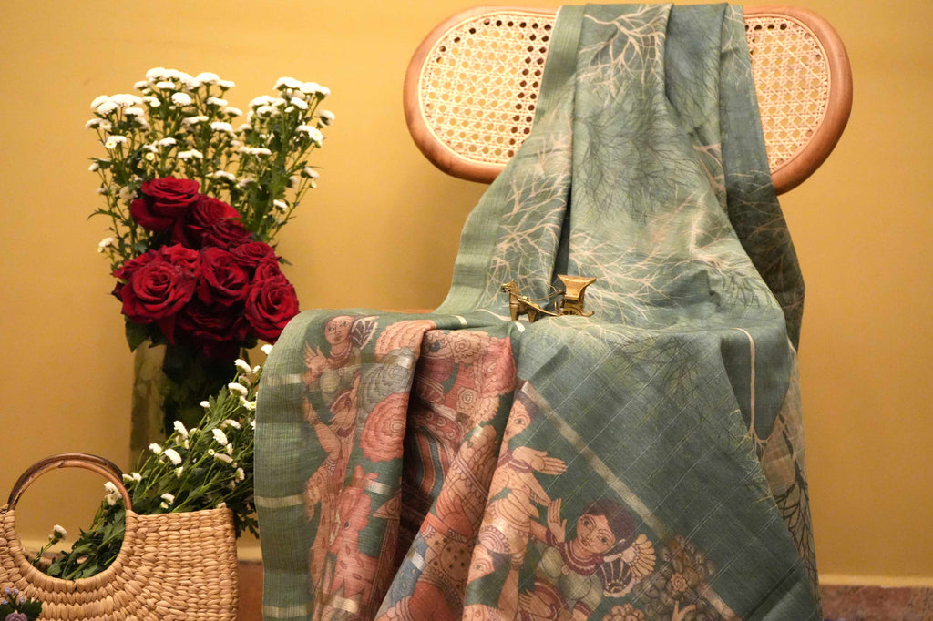 Kalamkari Green Cotton Saree