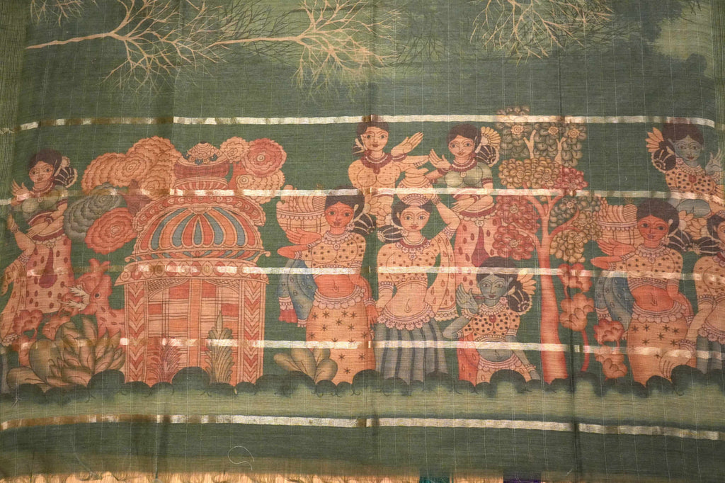 Kalamkari Green Cotton Saree