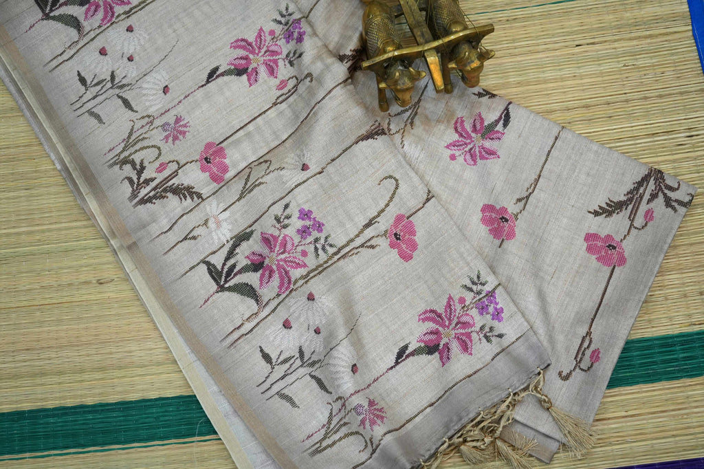 Light Beige Tussar Silk Saree