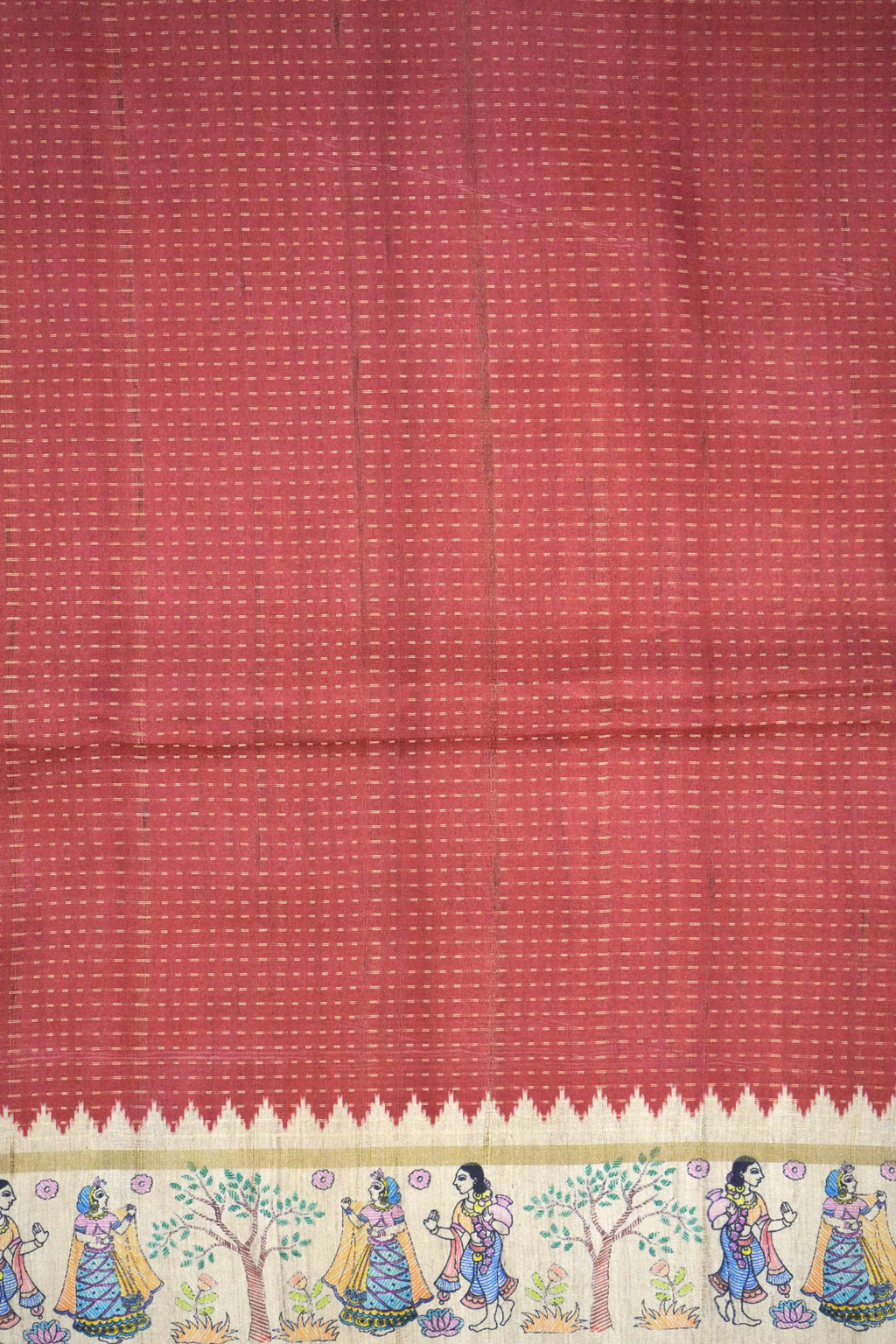 Maroon Tussar Printed Saree