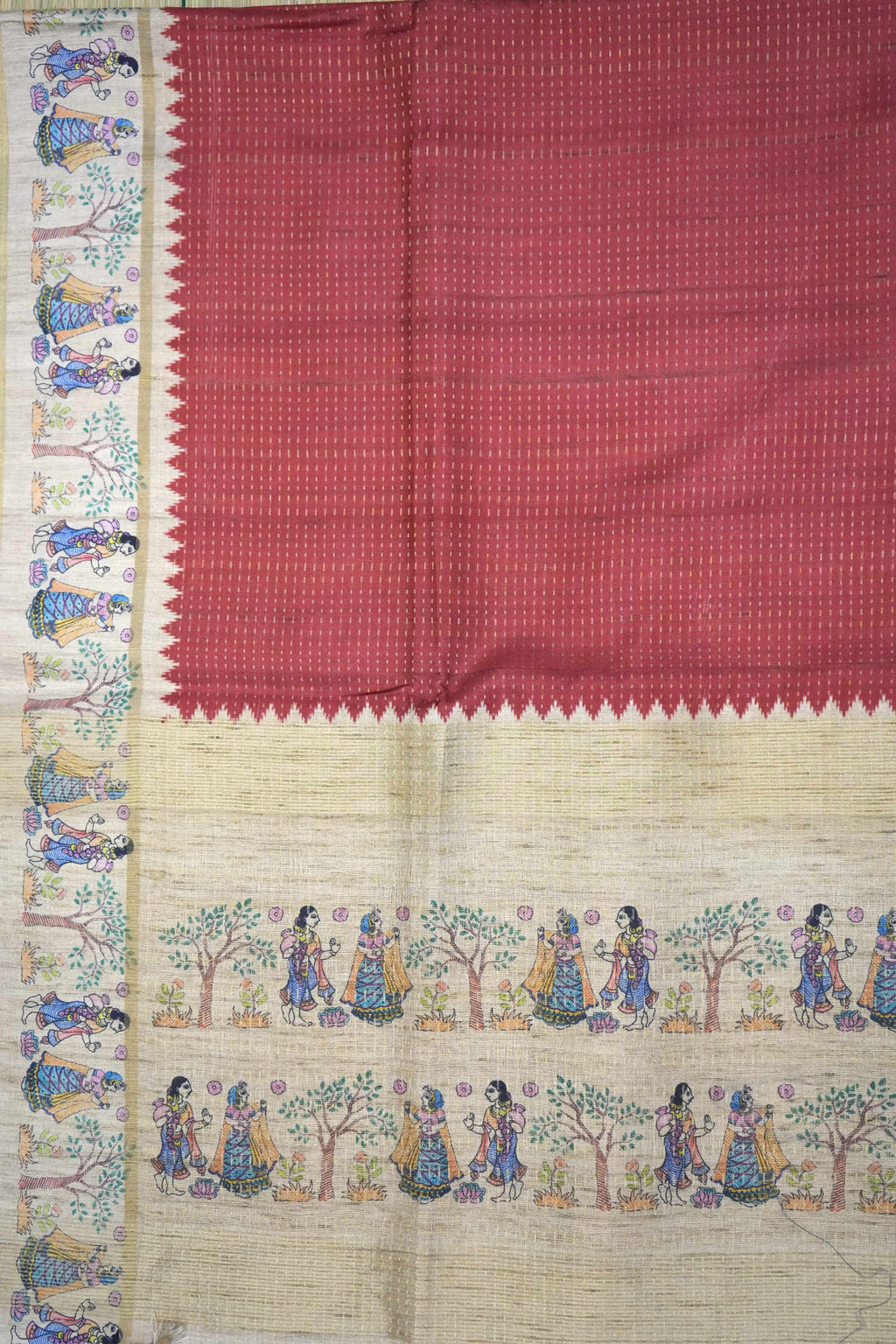 Maroon Tussar Printed Saree