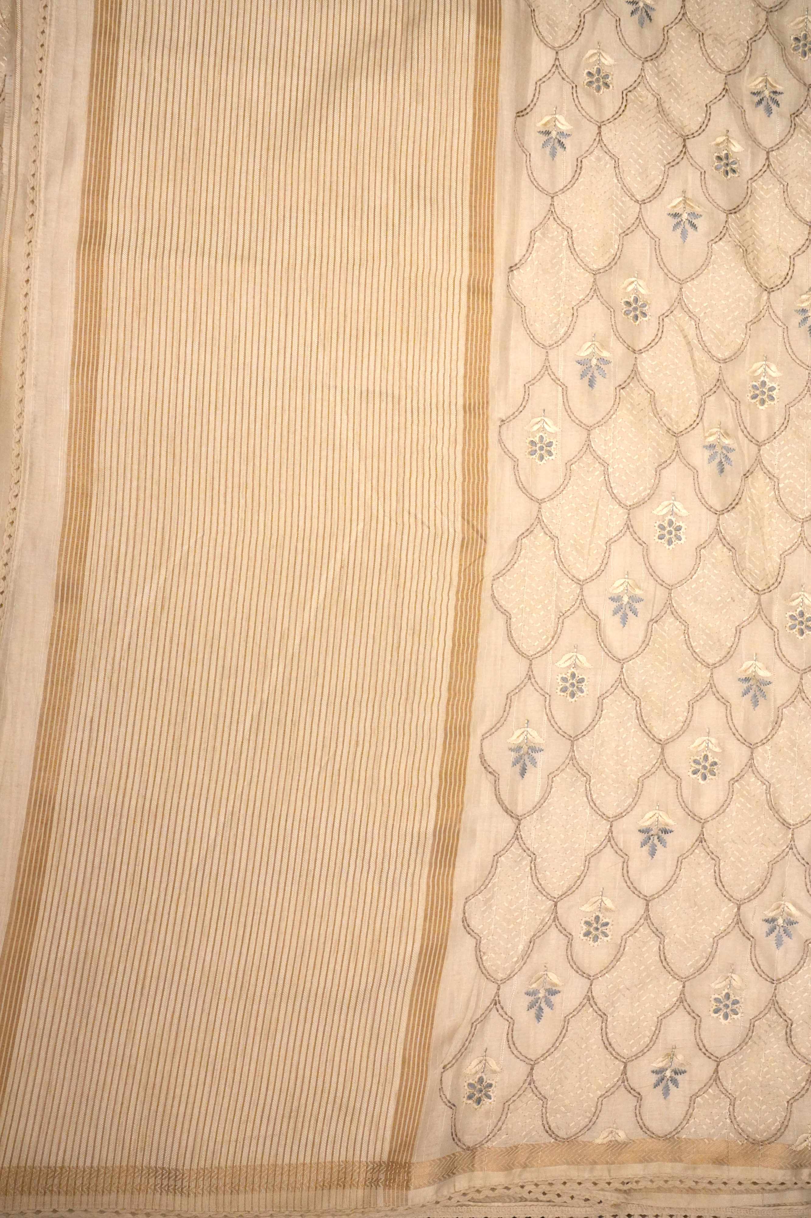 Off‑White Silk Blend Saree