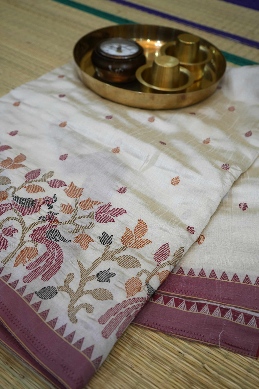 Off‑White Tussar Silk Saree