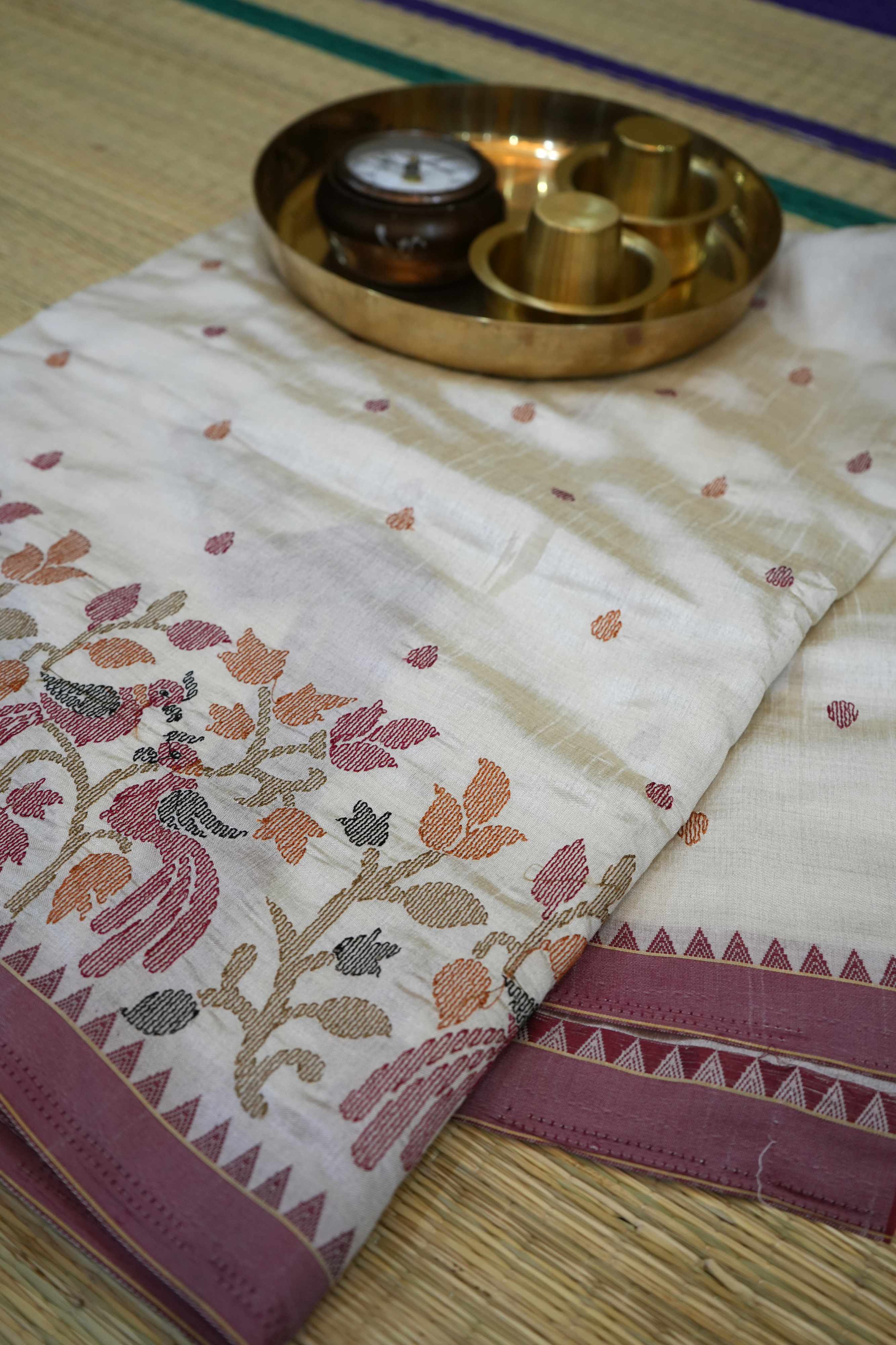 Off‑White Tussar Silk Saree