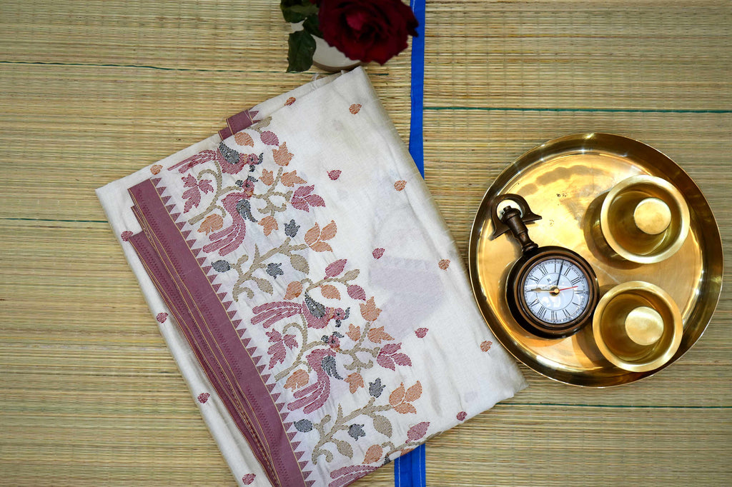 Off‑White Tussar Silk Saree