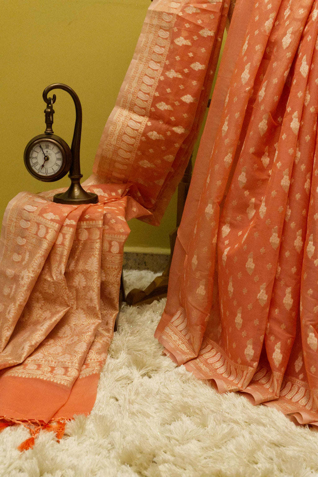 Peach‑Pink Jamdani Cotton Saree