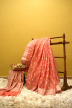 Peach‑Pink Jamdani Cotton Saree