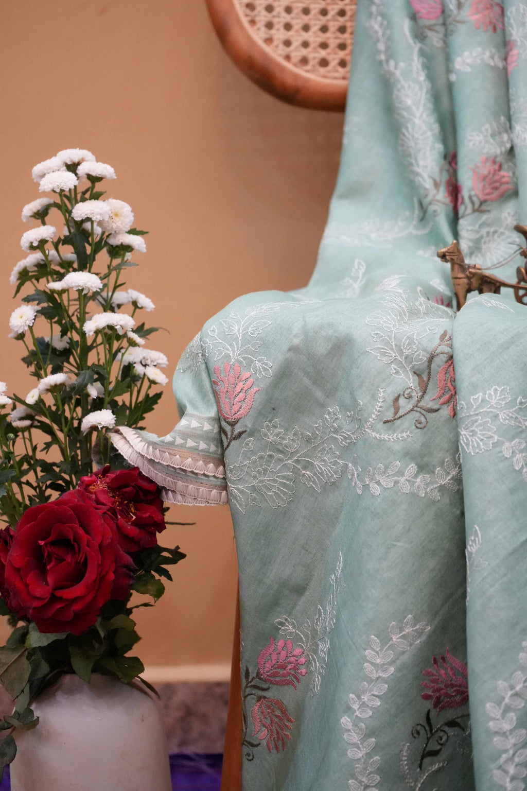 Pista Green Silk‑blend Saree.