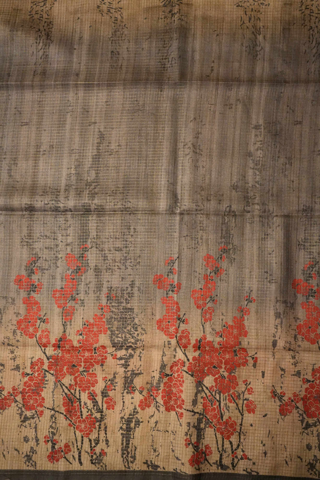 Smoky Grey Tussar Printed Saree