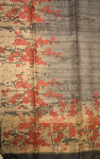 Smoky Grey Tussar Printed Saree