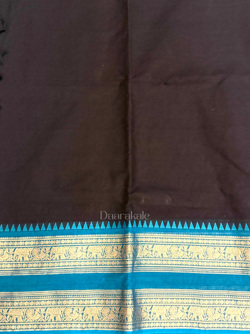 Chettinad Black-Turquoise Cotton Saree