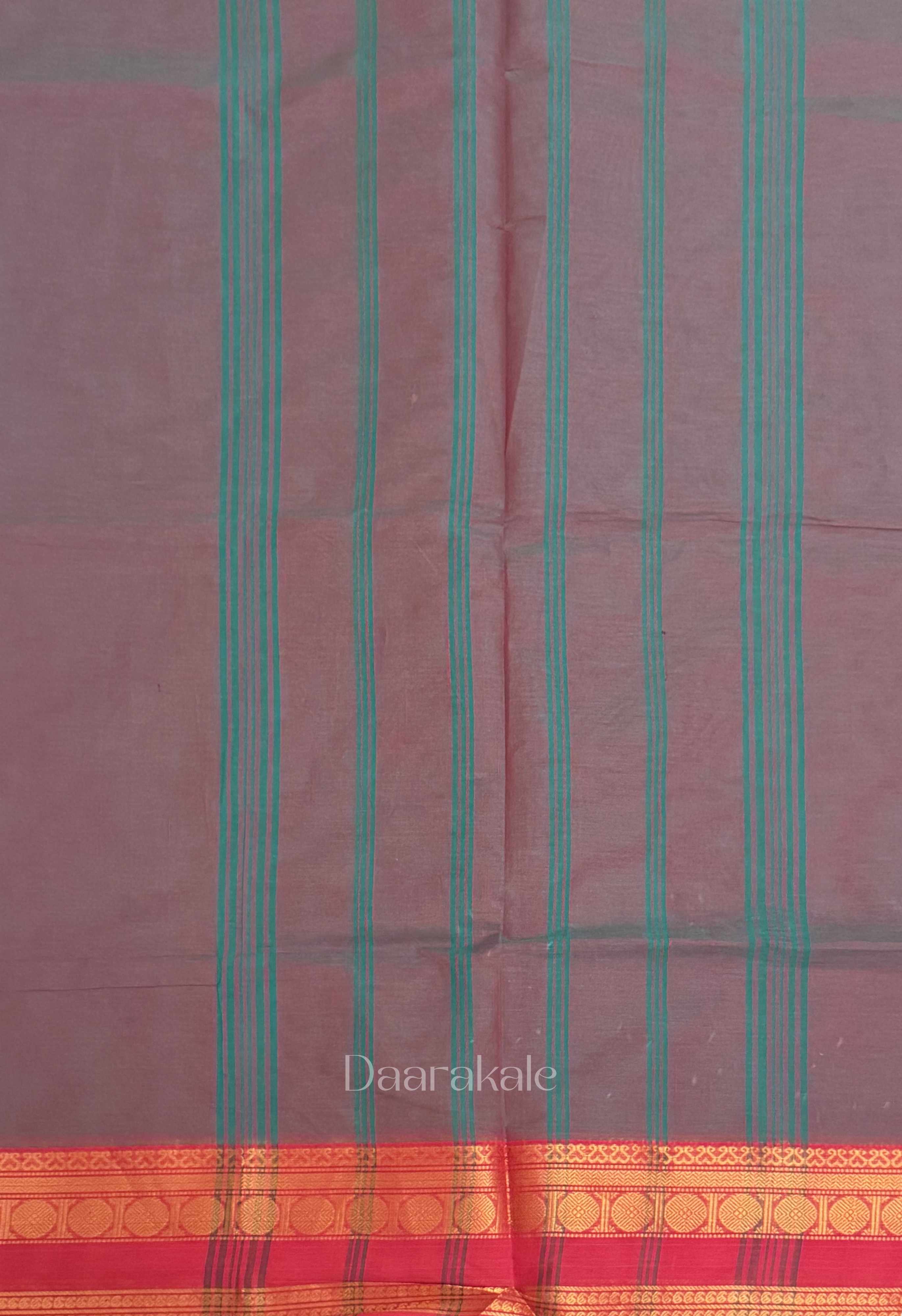Chettinad Grey-Red Cotton Saree