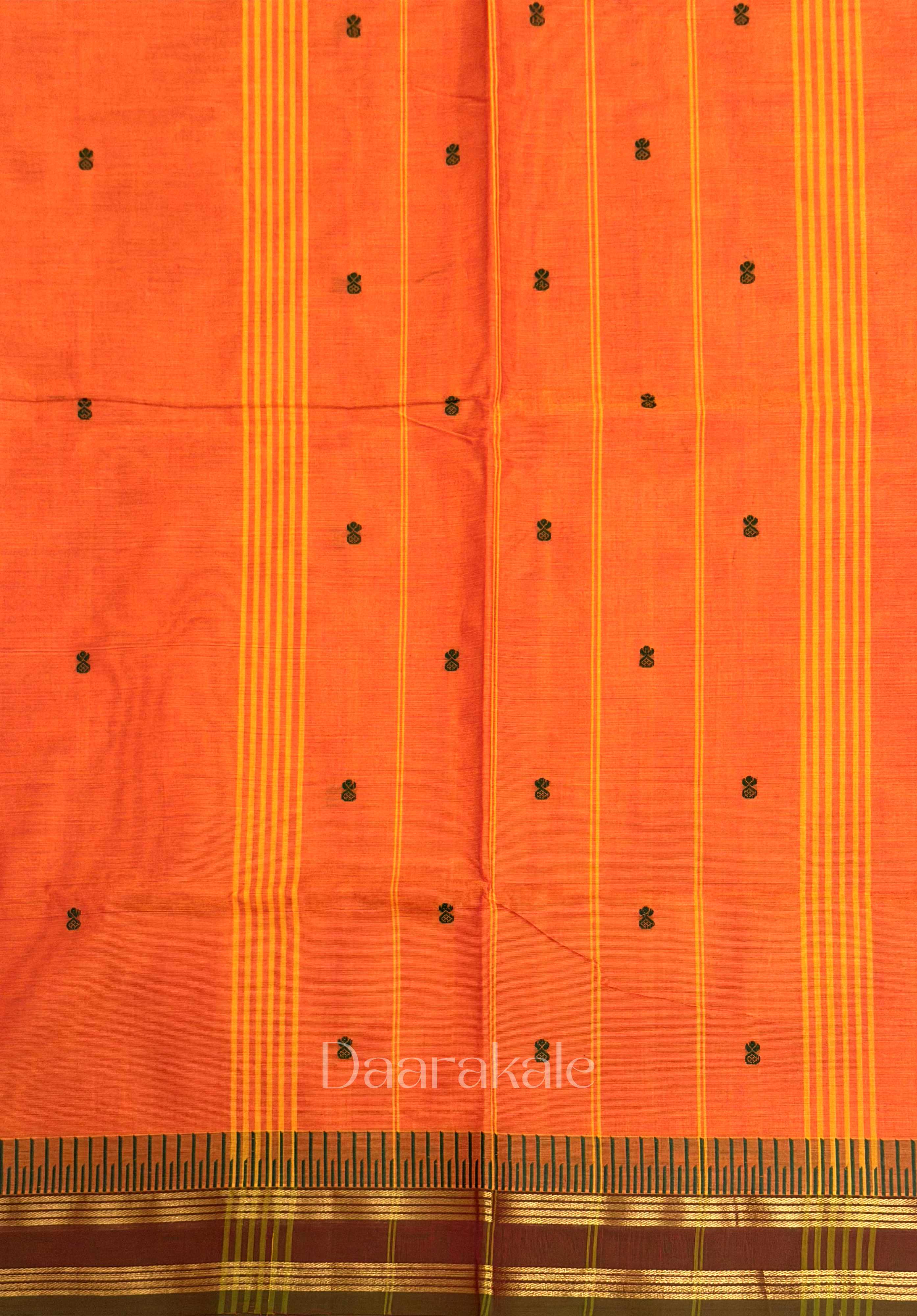 Chettinad Orange Butta Cotton Saree